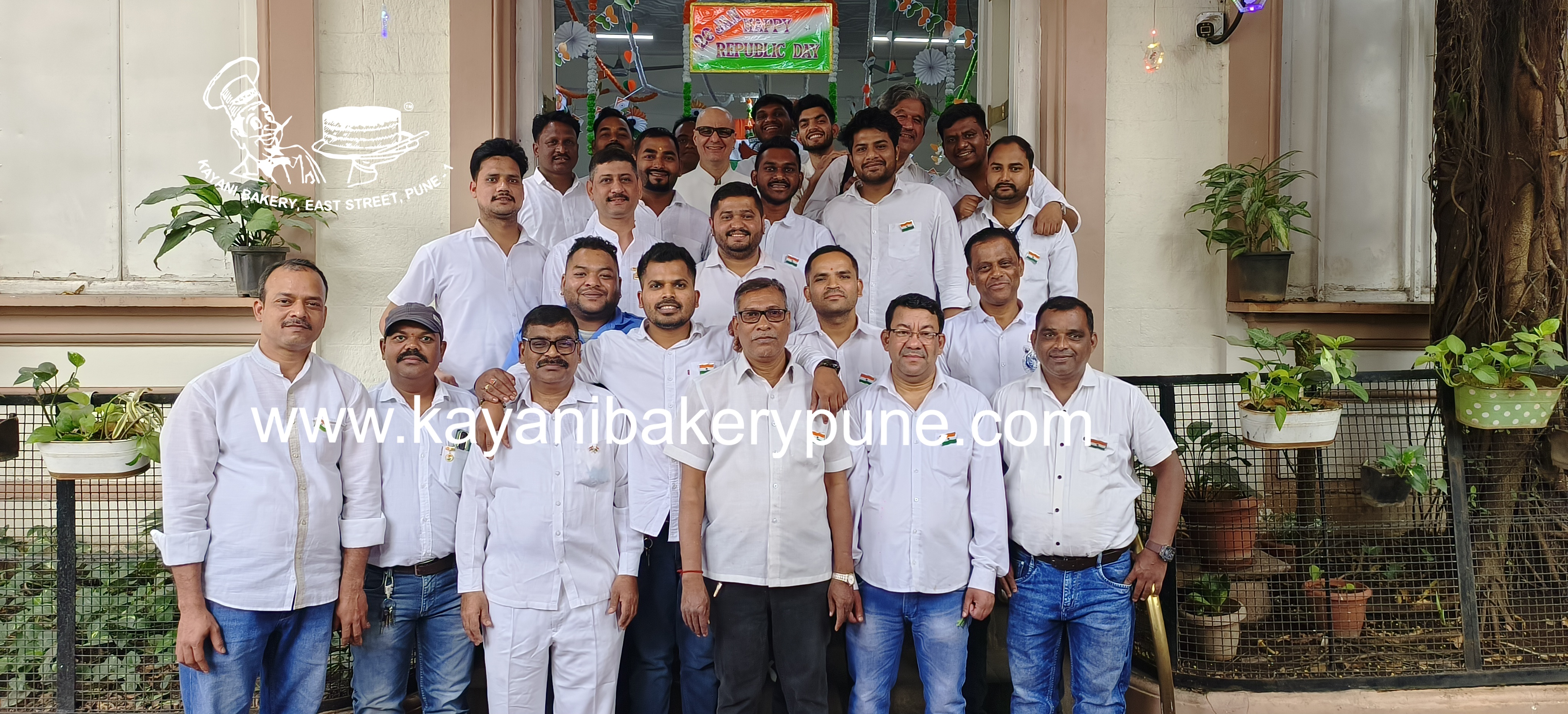 Kayani Bakery Pune Team celebrating on Republic Day outside on East Street